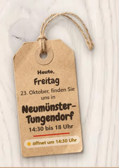Fleischermeister Mehrens, digitaler Effekt: Startseite: Der Anhänger weiß, welcher Tag ist